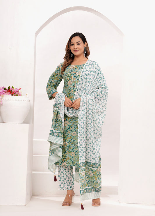 Shades of Green Hand Block Printed Suit Set