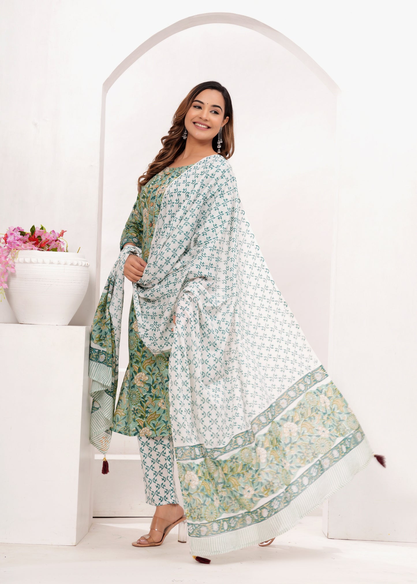 Shades of Green Hand Block Printed Suit Set