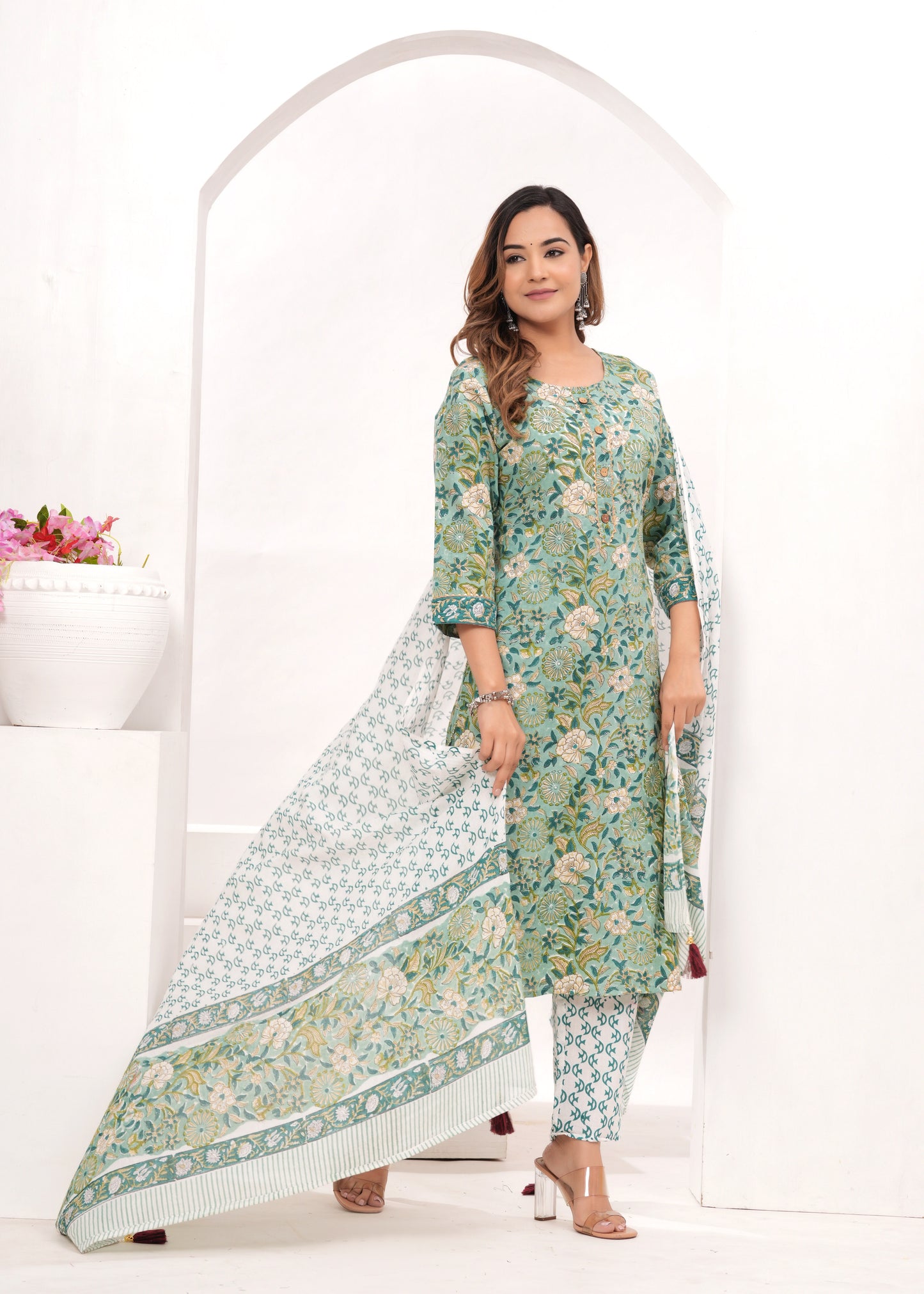 Shades of Green Hand Block Printed Suit Set