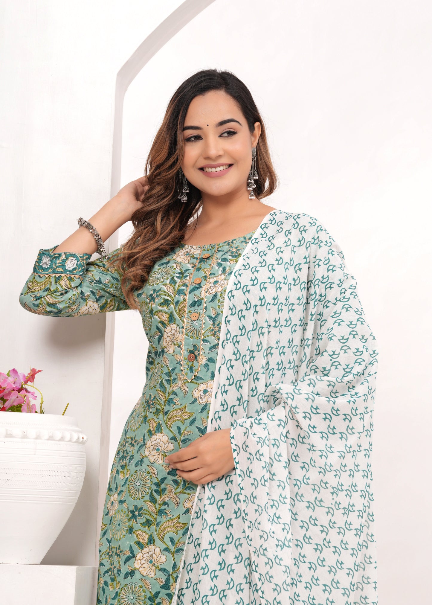 Shades of Green Hand Block Printed Suit Set