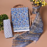 Hand Block Printed Cotton Suit With Organza Dupatta