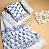 Hand Block Printed Cotton Suit With Mulmul Cotton Dupatta