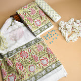 Hand Block Printed Cotton Suit With Mulmul Cotton Dupatta