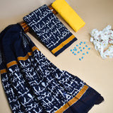 Hand Block Printed Cotton Suit With Mulmul Cotton Dupatta