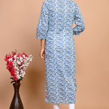 Jaipuri Day Sky Blue Jaal Print 100% Cotton Straight Kurti