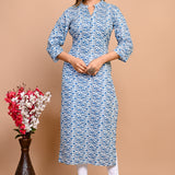 Jaipuri Day Sky Blue Jaal Print 100% Cotton Straight Kurti