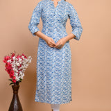 Jaipuri Day Sky Blue Jaal Print 100% Cotton Straight Kurti