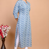 Jaipuri Day Sky Blue Jaal Print 100% Cotton Straight Kurti