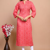 Jaipuri Red Bandhani Colour Jaal Print 100% Cotton Straight Kurti