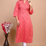 Jaipuri Red Bandhani Colour Jaal Print 100% Cotton Straight Kurti