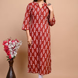 Jaipuri Brick Red Jaal Print 100% Cotton Straight Kurti