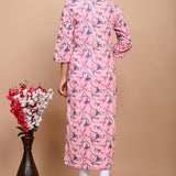 Jaipuri Blush Pink Jaal Print 100% Cotton Straight Kurti