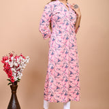 Jaipuri Blush Pink Jaal Print 100% Cotton Straight Kurti