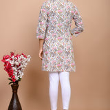 Jaipuri Pink Floral Jaal 100% Cotton Short Kurta