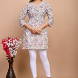 Jaipuri Pink Floral Jaal 100% Cotton Short Kurta