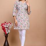 Jaipuri Pink Floral Jaal 100% Cotton Short Kurta