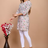 Jaipuri Pink Floral Jaal 100% Cotton Short Kurta