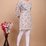 Jaipuri Pink Floral Jaal 100% Cotton Short Kurta