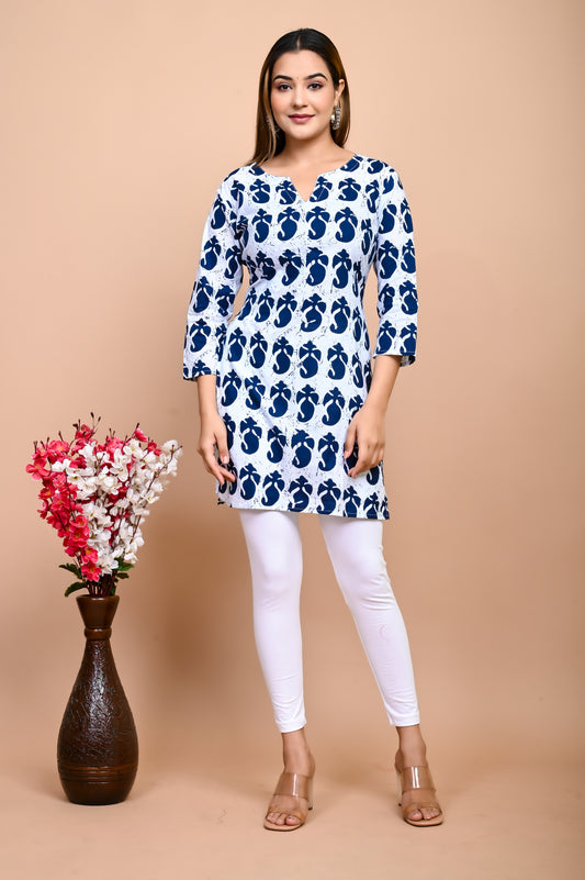 Jaipuri Blue Paisley 100% Cotton Short Kurti