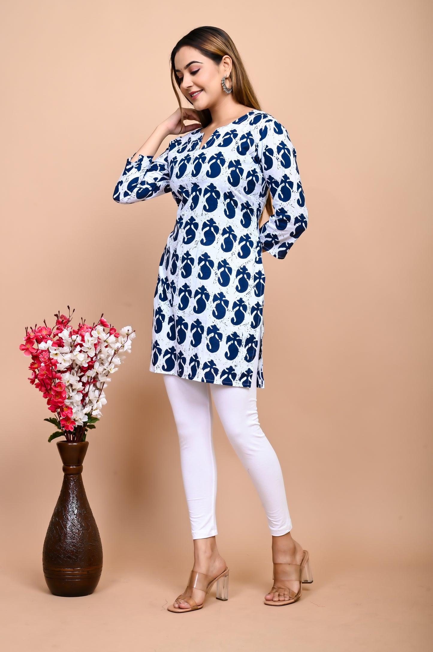 Jaipuri Blue Paisley 100% Cotton Short Kurti
