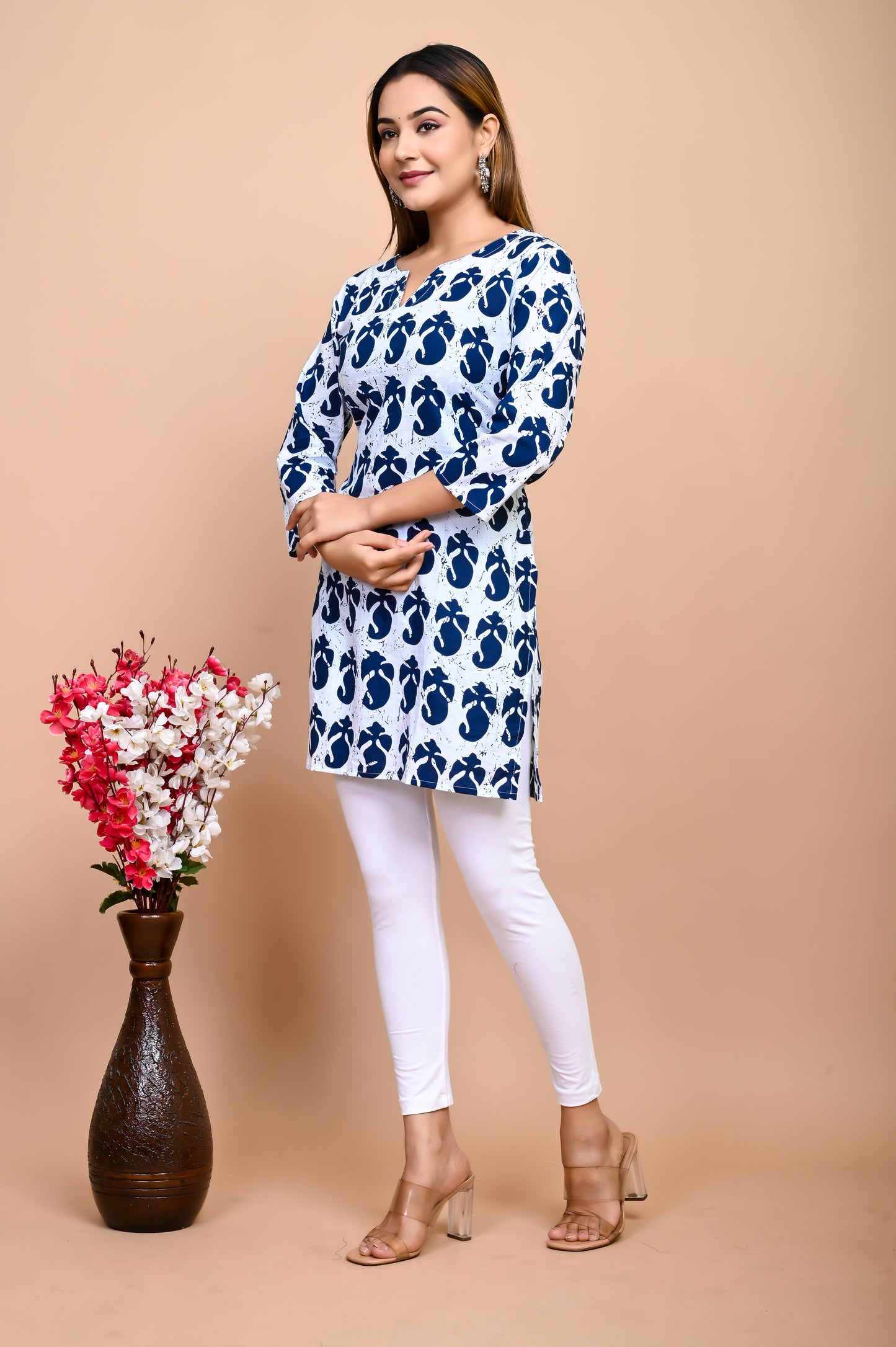 Jaipuri Blue Paisley 100% Cotton Short Kurti