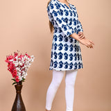 Jaipuri Blue Paisley 100% Cotton Short Kurti