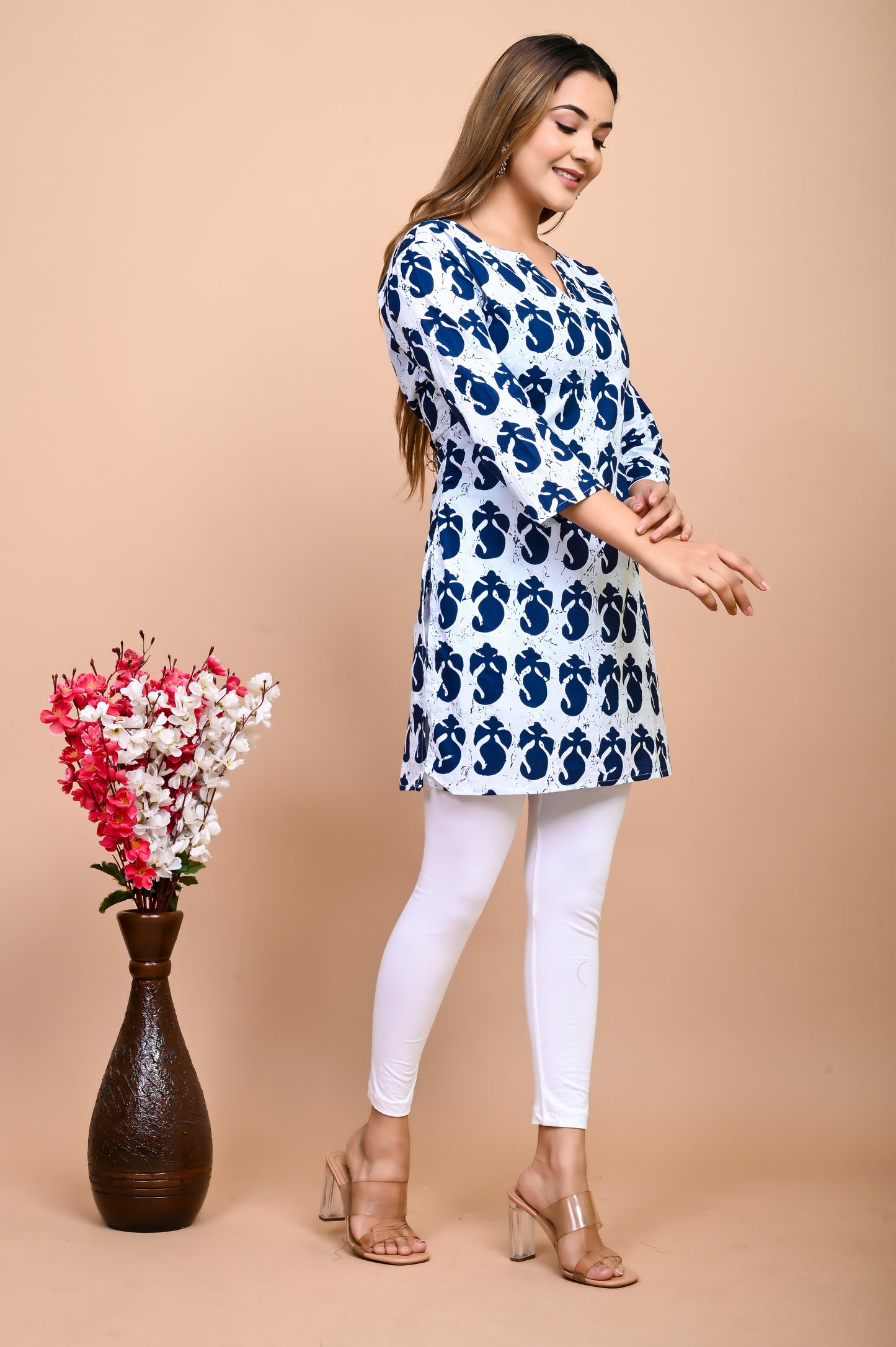 Jaipuri Blue Paisley 100% Cotton Short Kurti