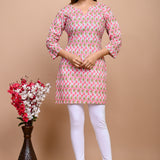 Jaipuri Pink Butti 100% Cotton Short Kurti