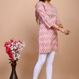 Jaipuri Pink Butti 100% Cotton Short Kurti