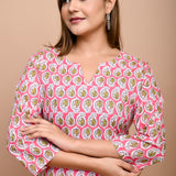 Jaipuri Pink Butti 100% Cotton Short Kurti