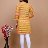 Jaipuri Yellow Butti 100% Cotton Short Kurti