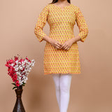 Jaipuri Yellow Butti 100% Cotton Short Kurti