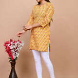 Jaipuri Yellow Butti 100% Cotton Short Kurti