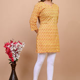 Jaipuri Yellow Butti 100% Cotton Short Kurti