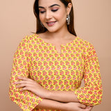 Jaipuri Yellow Butti 100% Cotton Short Kurti