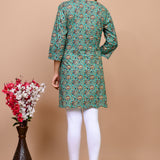 Jaipuri Sea Green Jaal 100% Cotton Short Kurti