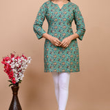 Jaipuri Sea Green Jaal 100% Cotton Short Kurti