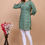 Jaipuri Sea Green Jaal 100% Cotton Short Kurti