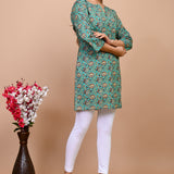 Jaipuri Sea Green Jaal 100% Cotton Short Kurti