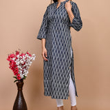 Jaipuri Anchor Grey Ikkat Print 100% Cotton Straight Kurti