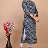 Jaipuri Anchor Grey Ikkat Print 100% Cotton Straight Kurti