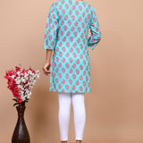 Jaipuri Bright Sky Flower 100% Cotton Short Kurti