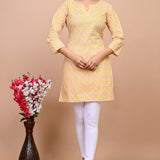 Jaipuri Yellow Jaal 100% Cotton Short Kurti