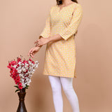 Jaipuri Yellow Jaal 100% Cotton Short Kurti