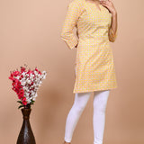 Jaipuri Yellow Jaal 100% Cotton Short Kurti