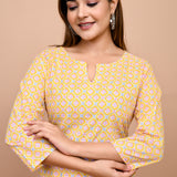 Jaipuri Yellow Jaal 100% Cotton Short Kurti