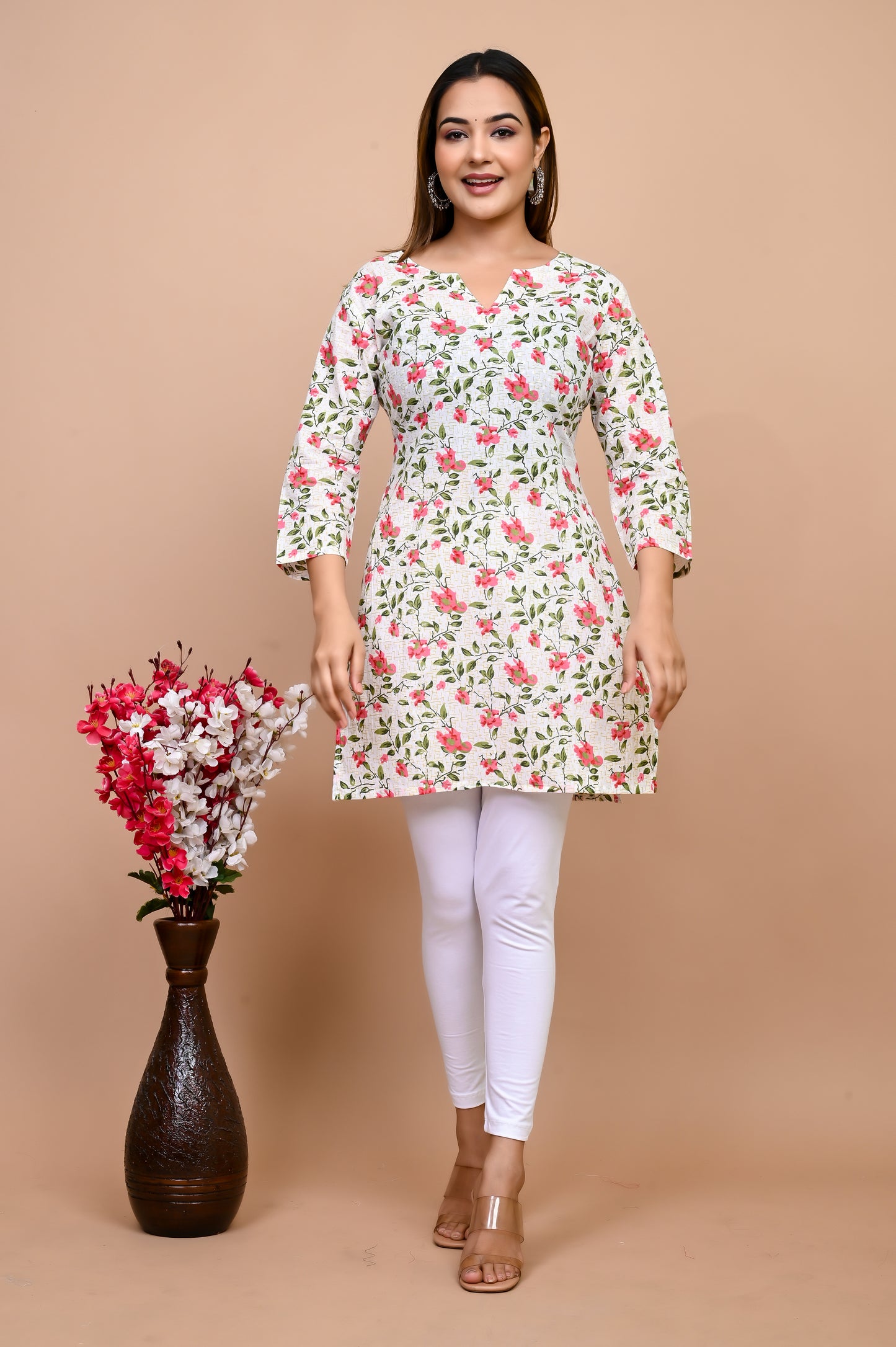 Jaipuri Pretty Pink 100% Cotton Short Kurti