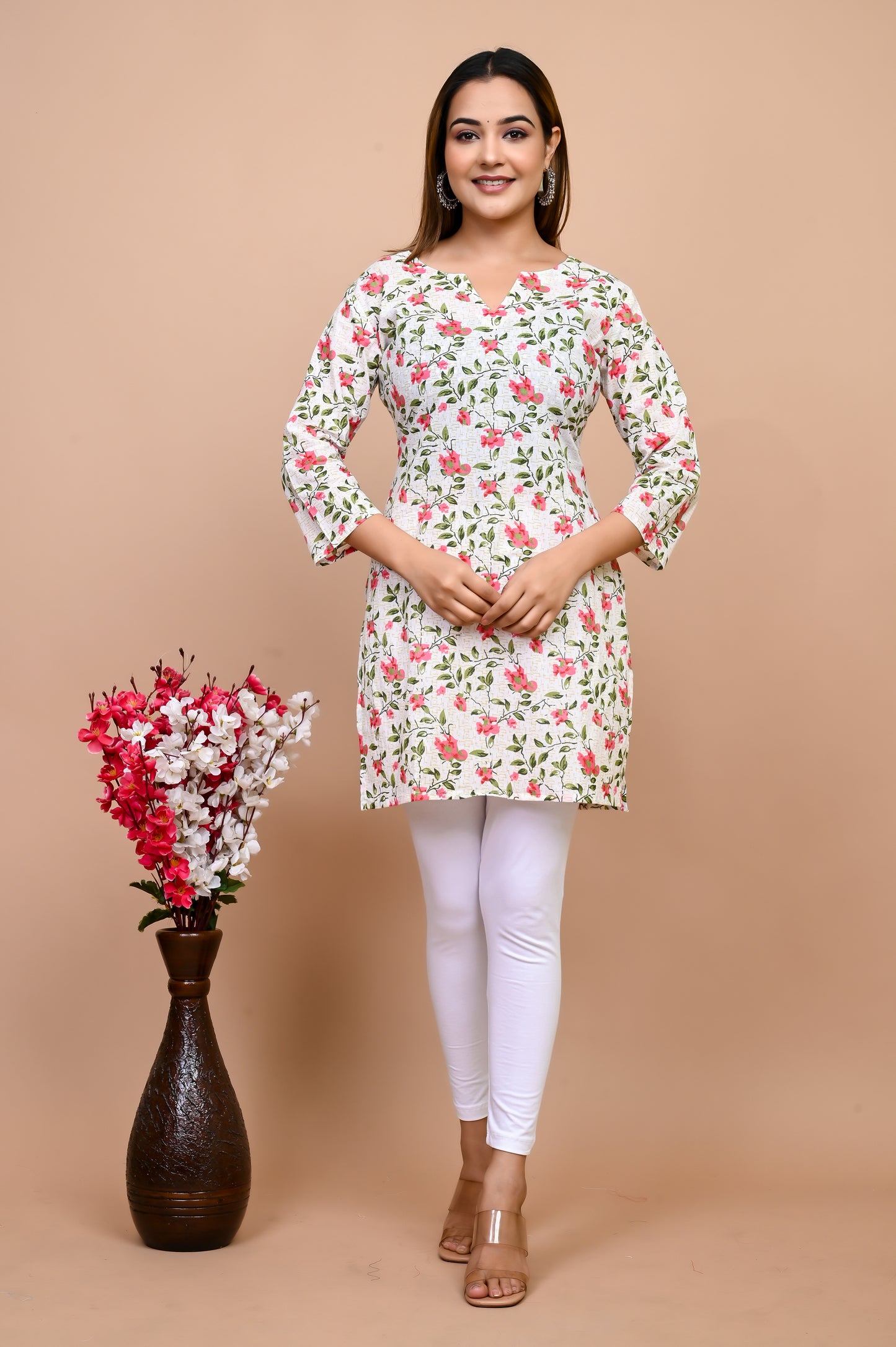 Jaipuri Pretty Pink 100% Cotton Short Kurti