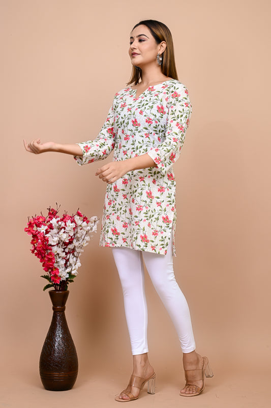 Jaipuri Pretty Pink 100% Cotton Short Kurti