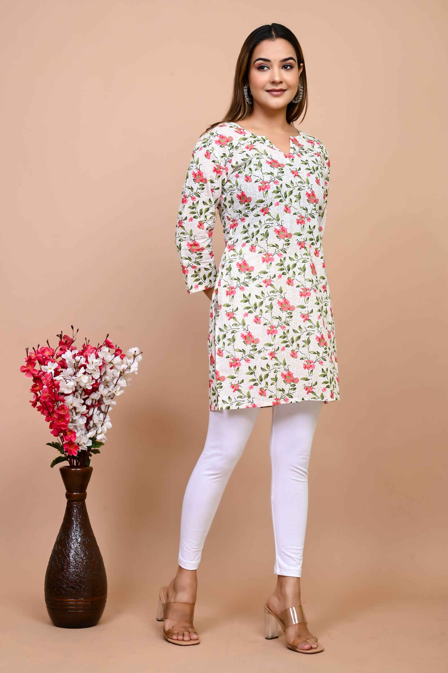 Jaipuri Pretty Pink 100% Cotton Short Kurti